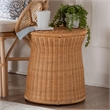 Pemberly Row Round Rattan Drum End Table with Flared Tabletop Edge
