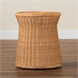 Pemberly Row Round Rattan Drum End Table with Flared Tabletop Edge