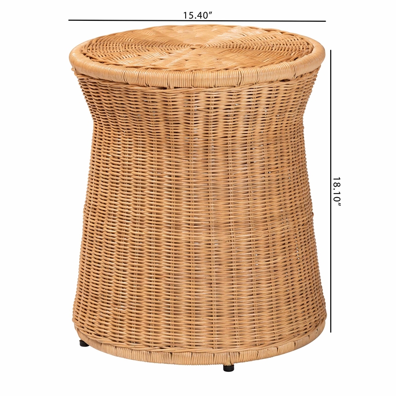 Pemberly Row Round Rattan Drum End Table with Flared Tabletop Edge