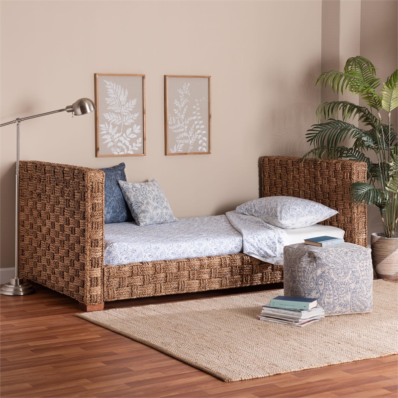 Pemberly Row Handwoven Seagrass Platform Daybed with Basketweave Design