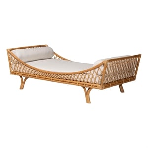 Pemberly Row Natural Rattan Lattice Daybed with Cushion and 2 Pillows