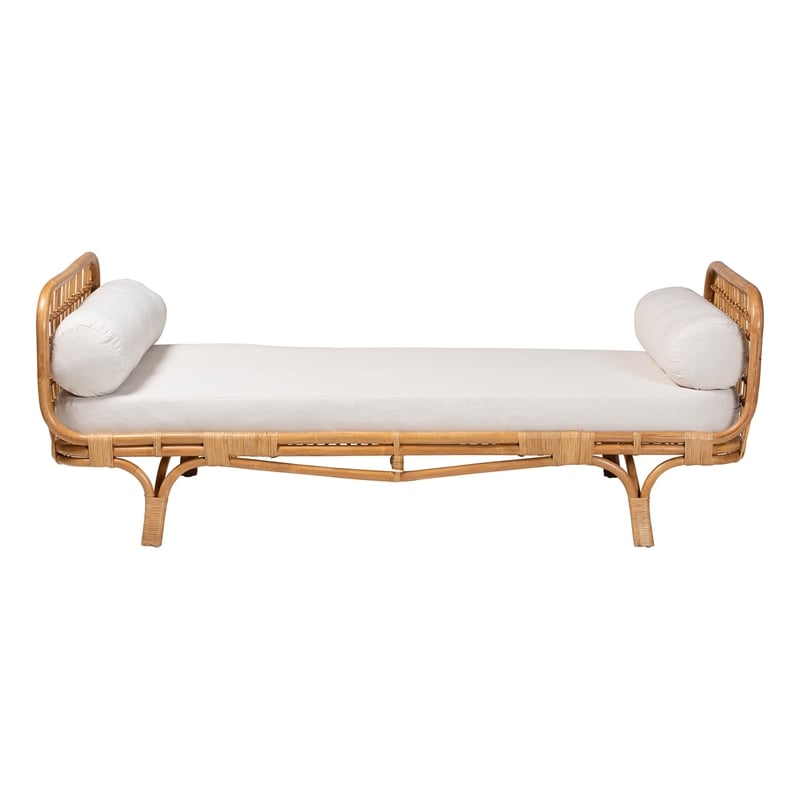 Pemberly Row Natural Rattan Lattice Daybed with Cushion and Pillows