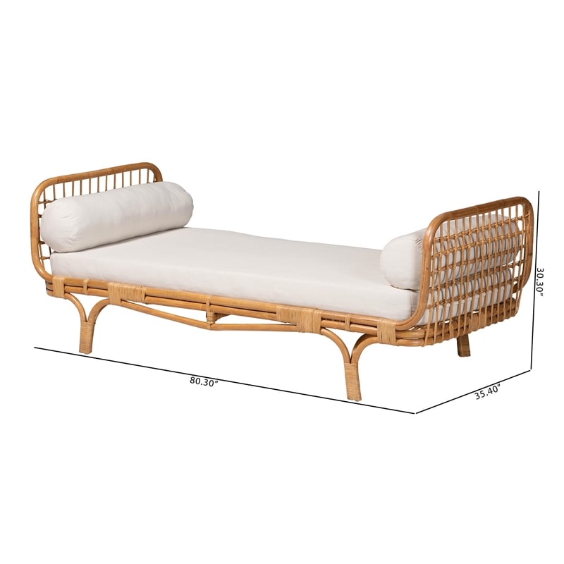 Pemberly Row Natural Rattan Lattice Daybed with Cushion and Pillows