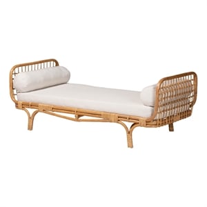 Pemberly Row Natural Rattan Lattice Daybed with Cushion and Pillows