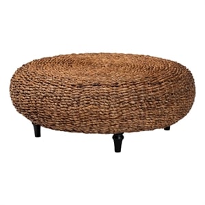 Pemberly Row Handwoven Seagrass Round Coffee Table with Turned Legs