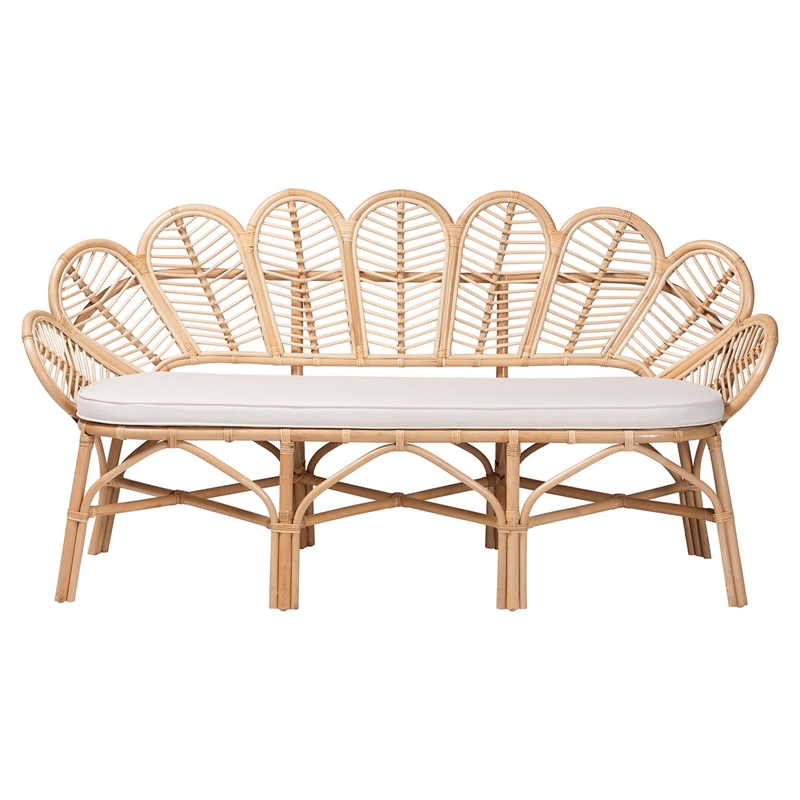 Pemberly Row Flora-Inspired Rattan Accent Bench with Removable Cushion