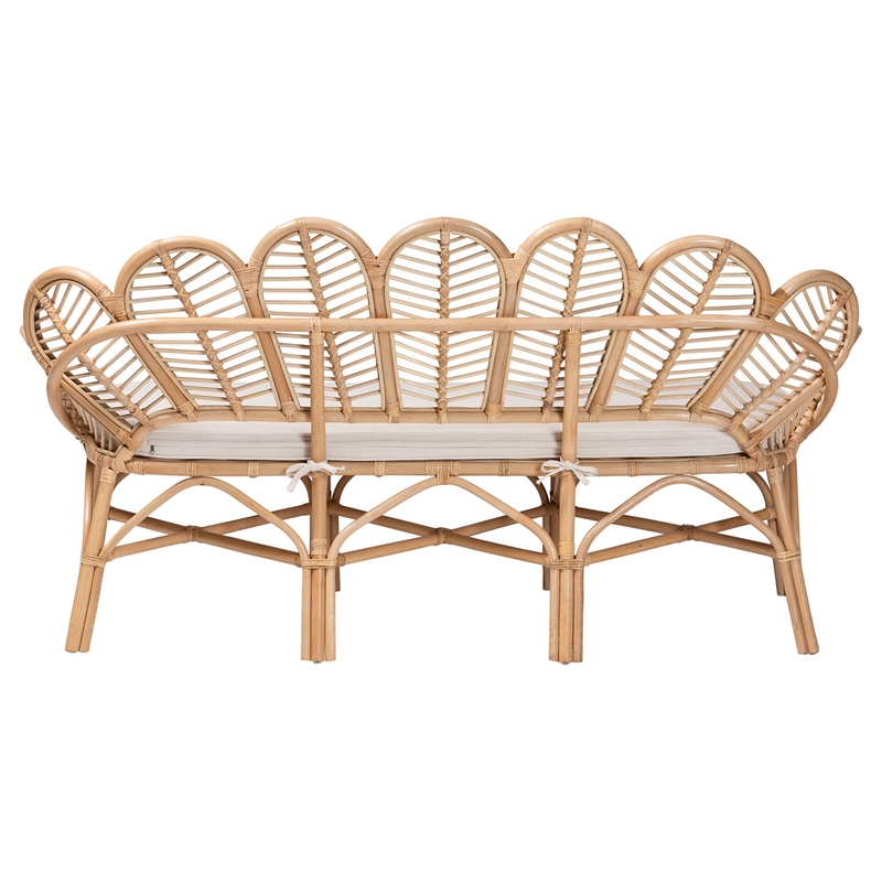 Pemberly Row Flora-Inspired Rattan Accent Bench with Removable Cushion