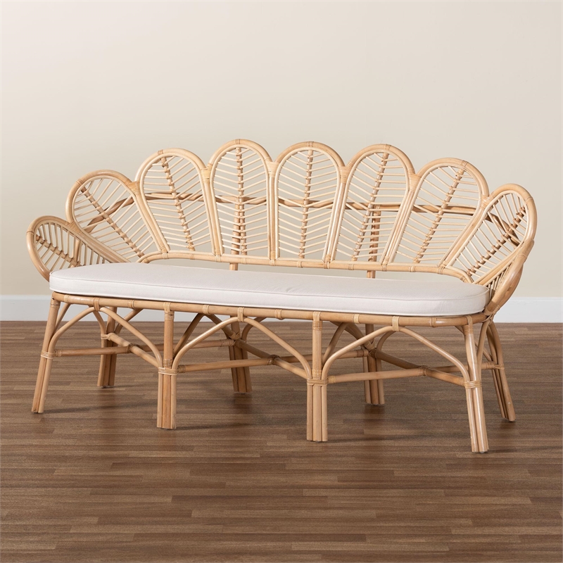 Pemberly Row Flora-Inspired Rattan Accent Bench with Removable Cushion