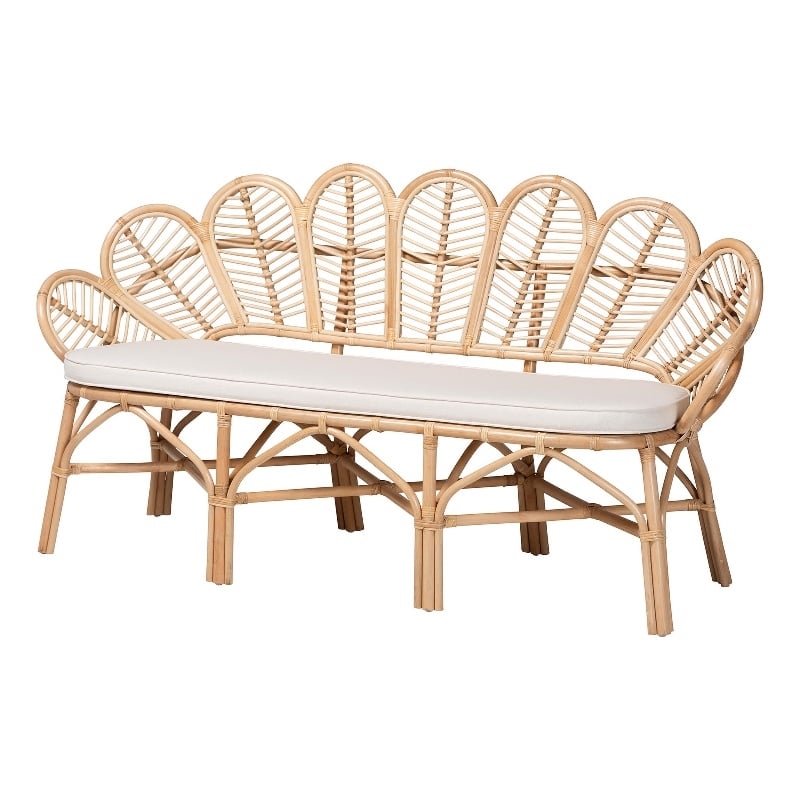 Pemberly Row Flora-Inspired Rattan Accent Bench with Removable Cushion