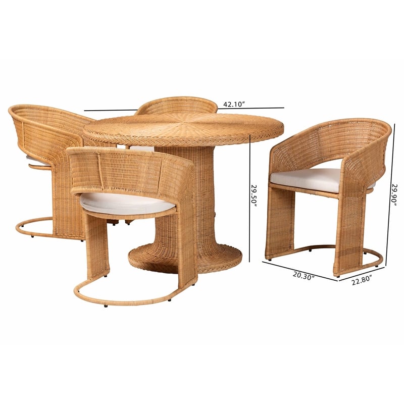 Pemberly Row Light Honey Rattan 5-Piece Dining Set with Braided Edges