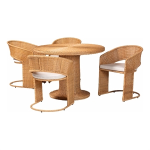 Pemberly Row Light Honey Rattan 5-Piece Dining Set with Braided Edges