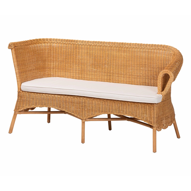 Pemberly Row Light Honey Rattan 3-Piece Dining Nook Set with Scalloped Trim