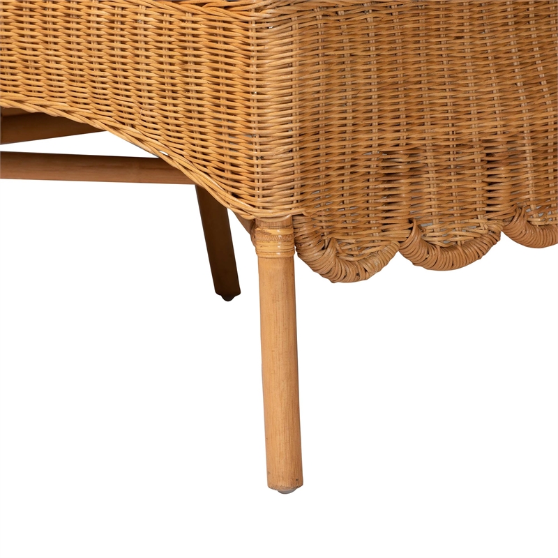 Pemberly Row Light Honey Rattan 3-Piece Dining Nook Set with Scalloped Trim