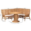 Pemberly Row Light Honey Rattan 3-Piece Dining Nook with Tall Backrests