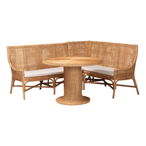 Pemberly Row Light Honey Rattan 3-Piece Dining Nook with Tall Backrests