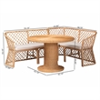 Pemberly Row Light Honey Rattan 3-Piece Dining Nook with Open Weave Design