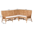 Pemberly Row Light Honey Rattan 2-Piece Corner Bench Set with Tall Backs