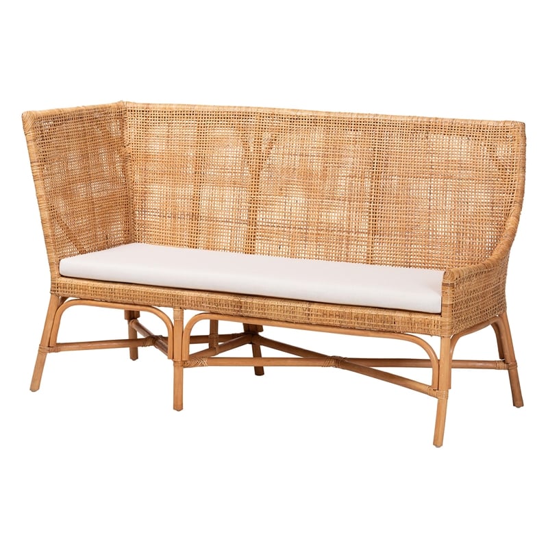 Pemberly Row Light Honey Rattan 2-Piece Corner Bench Set with Tall Backs