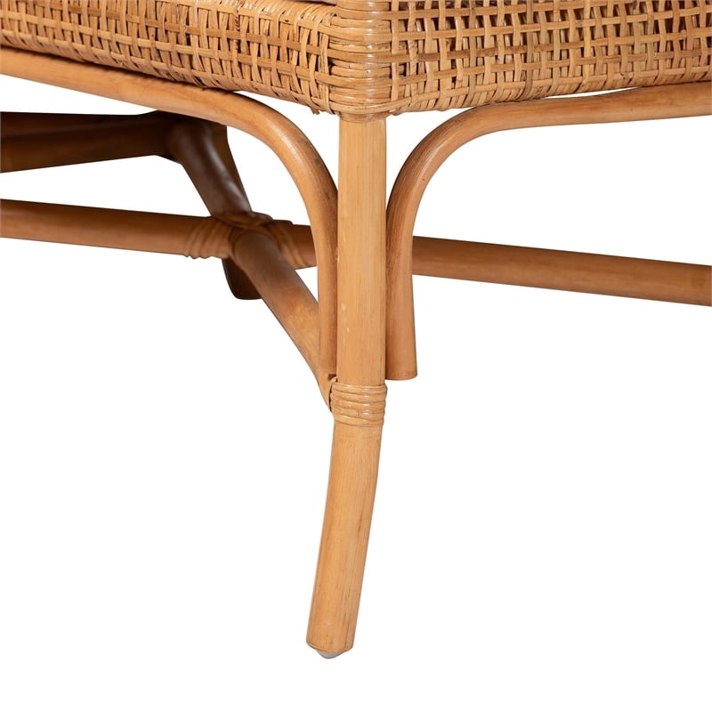 Pemberly Row Light Honey Rattan 2-Piece Corner Bench Set with Tall Backs