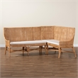 Pemberly Row Light Honey Rattan 2-Piece Corner Bench Set with Tall Backs