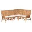 Pemberly Row Light Honey Rattan 2-Piece Corner Bench Set with Tall Backs
