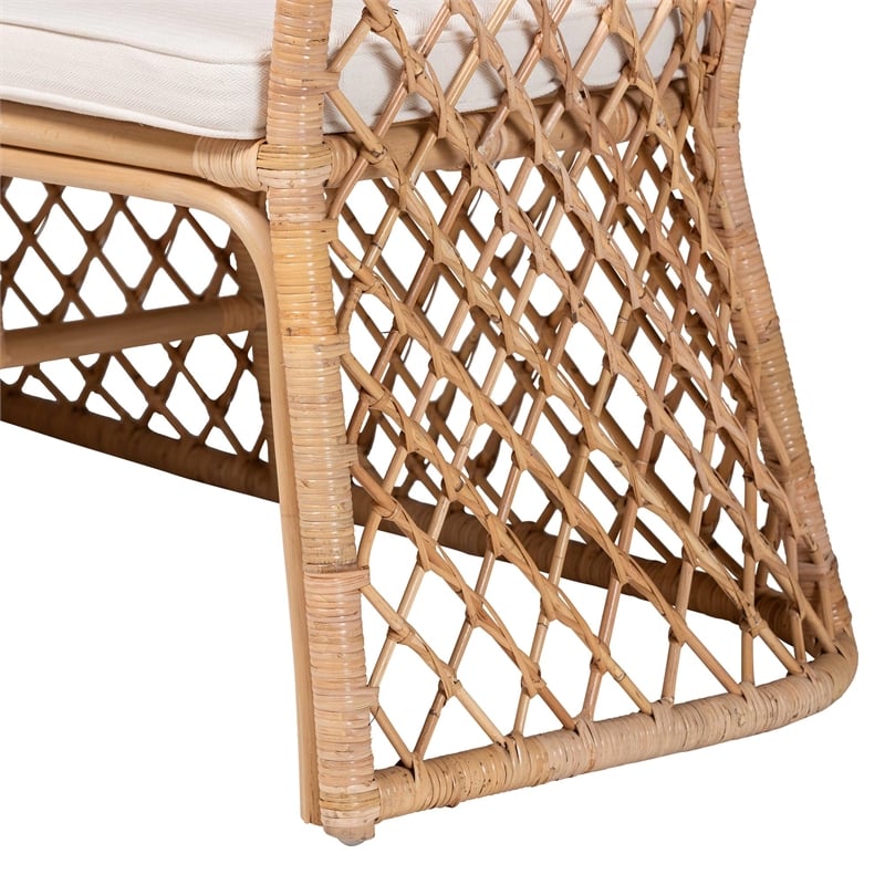 Pemberly Row Light Honey Rattan 3-Piece Dining Nook with Open Weave Benches
