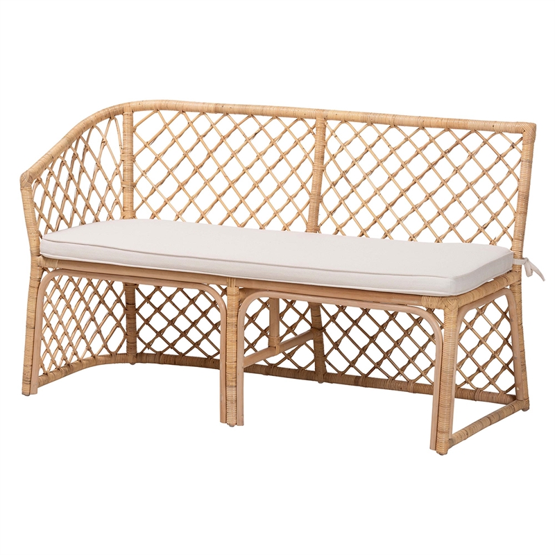 Pemberly Row Light Honey Rattan 2-Piece Open Weave Corner Bench Set