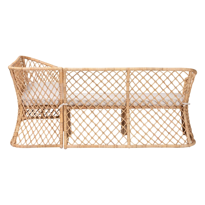 Pemberly Row Light Honey Rattan 2-Piece Open Weave Corner Bench Set