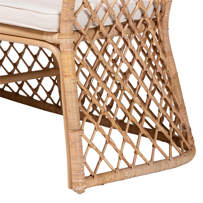 Pemberly Row Light Honey Rattan 2-Piece Open Weave Corner Bench Set