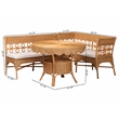 Pemberly Row Light Honey Rattan 3-Piece Dining Nook with Scalloped Table