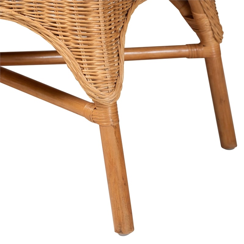 Pemberly Row Light Honey Rattan 3-Piece Dining Nook with Scalloped Table