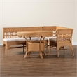 Pemberly Row Light Honey Rattan 3-Piece Dining Nook with Scalloped Table