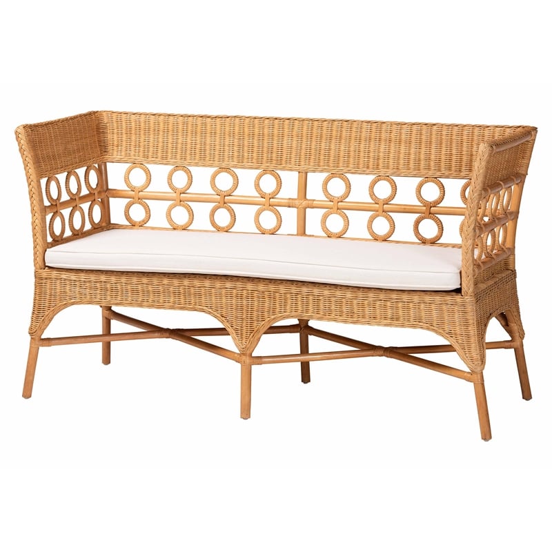 Pemberly Row Light Honey Rattan 2-Piece Avantgarde Dining Bench Set