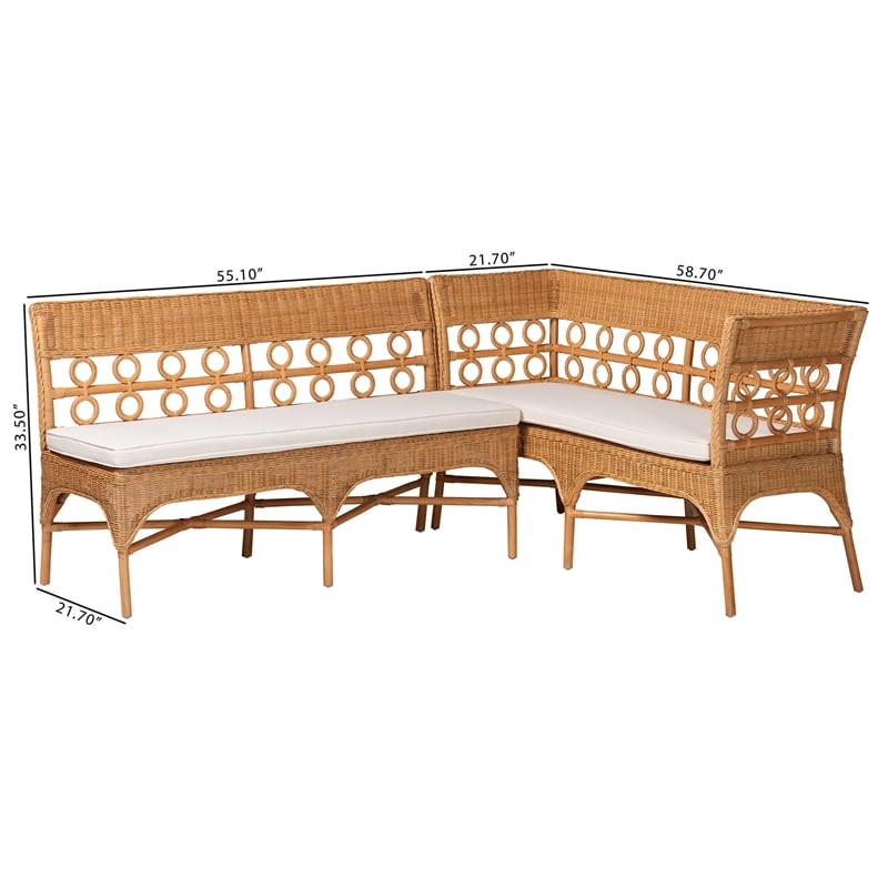 Pemberly Row Light Honey Rattan 2-Piece Avantgarde Dining Bench Set