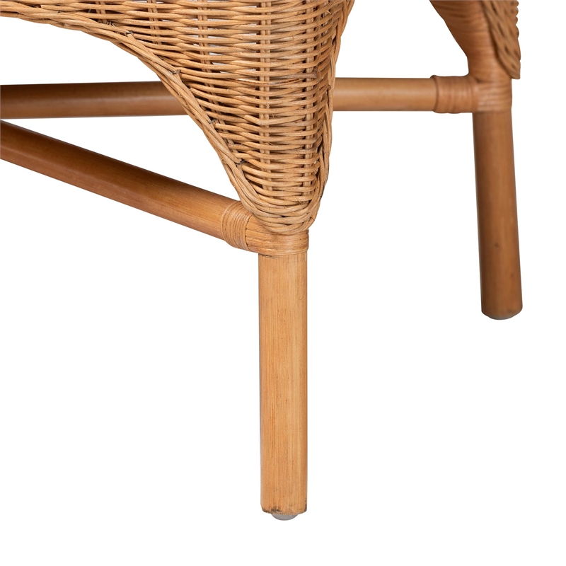 Pemberly Row Light Honey Rattan Armless Dining Bench with Braided Trim