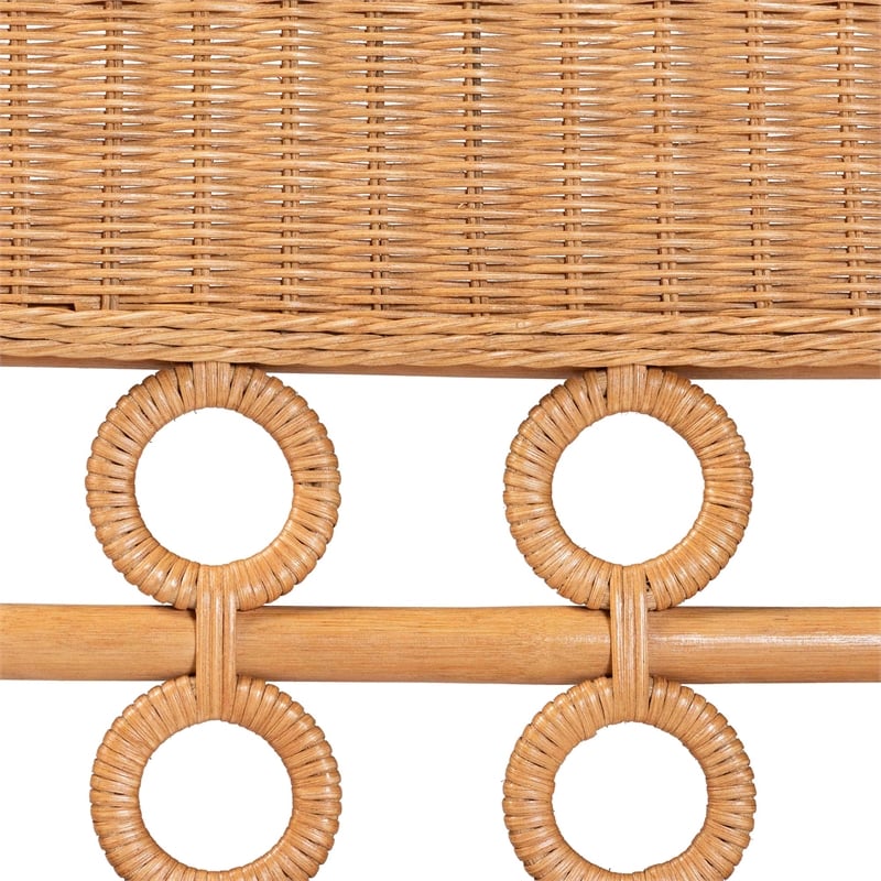 Pemberly Row Light Honey Rattan Armless Dining Bench with Braided Trim