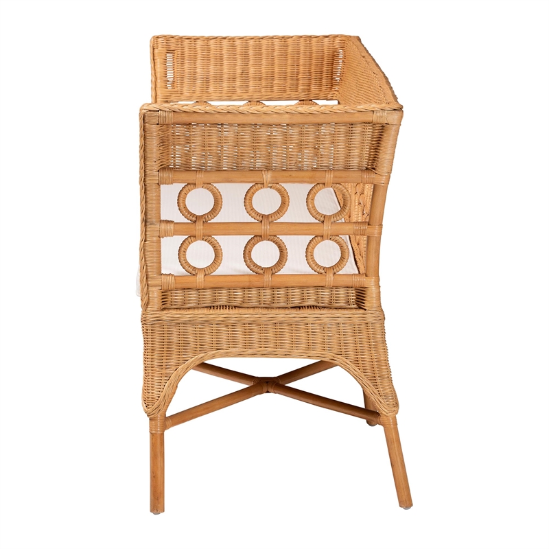 Pemberly Row Light Honey Rattan Dining Bench with Flared Armrests