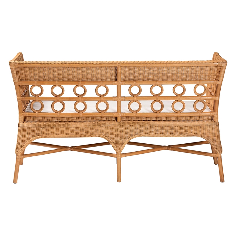 Pemberly Row Light Honey Rattan Dining Bench with Flared Armrests