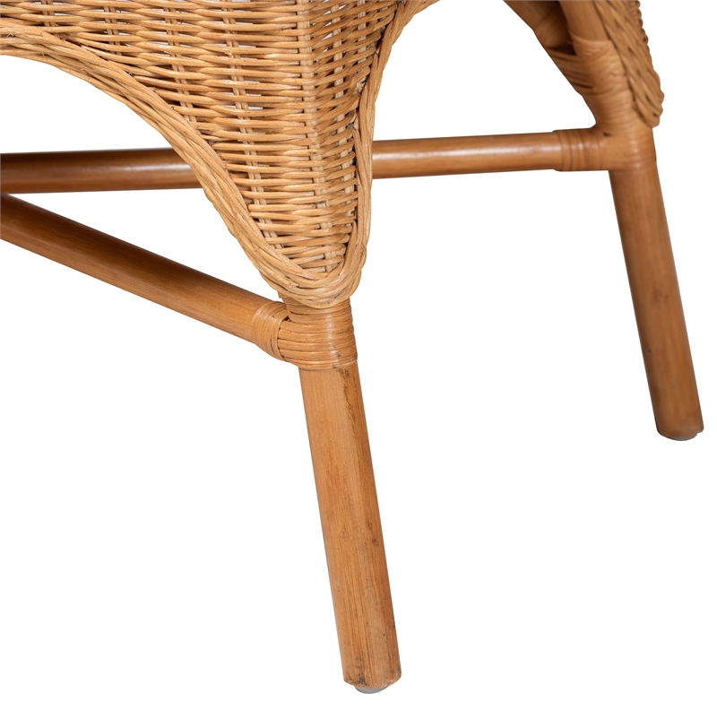 Pemberly Row Light Honey Rattan Dining Bench with Flared Armrests