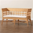 Pemberly Row Light Honey Rattan Dining Bench with Flared Armrests
