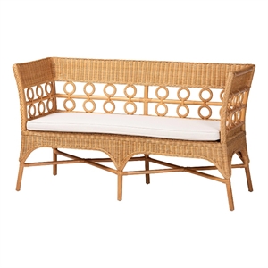 Pemberly Row Light Honey Rattan Dining Bench with Flared Armrests