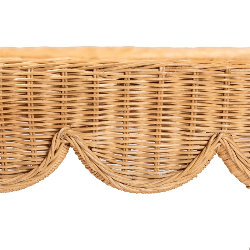 Pemberly Row Scalloped Light Honey Rattan Round Dining Table with Shelf