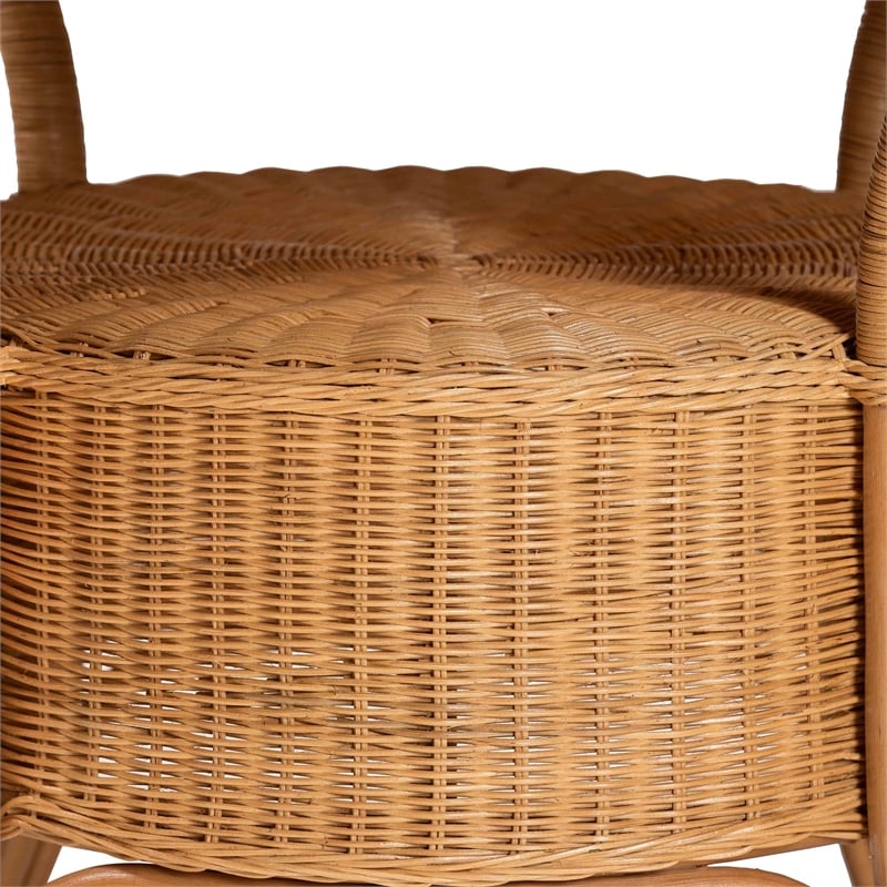 Pemberly Row Scalloped Light Honey Rattan Round Dining Table with Shelf