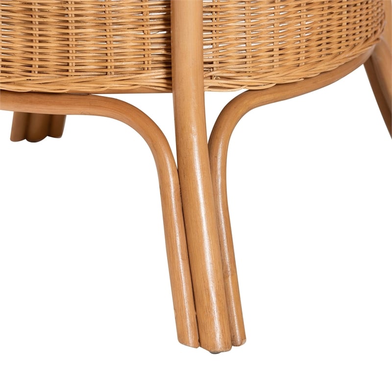 Pemberly Row Scalloped Light Honey Rattan Round Dining Table with Shelf