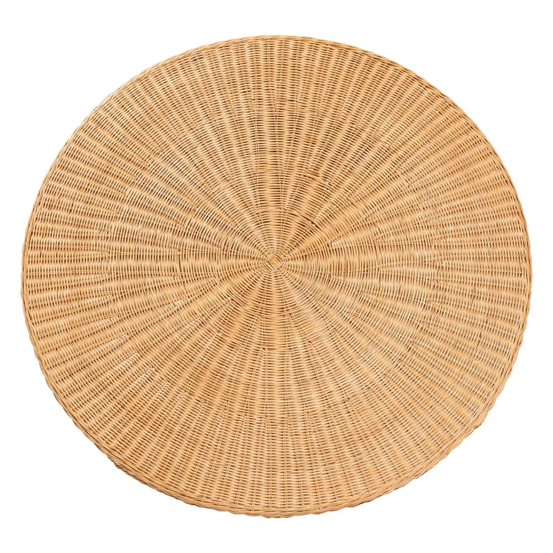Pemberly Row Scalloped Light Honey Rattan Round Dining Table with Shelf