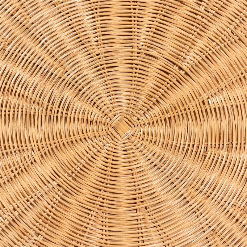 Pemberly Row Scalloped Light Honey Rattan Round Dining Table with Shelf