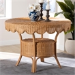 Pemberly Row Scalloped Light Honey Rattan Round Dining Table with Shelf