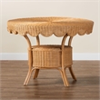 Pemberly Row Scalloped Light Honey Rattan Round Dining Table with Shelf