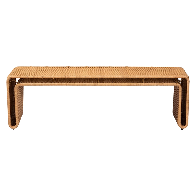 Pemberly Row Light Honey Rattan Openwork Accent Bench with Woven Exterior
