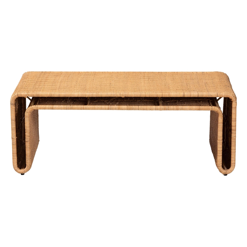 Pemberly Row Light Honey Rattan Openwork Coffee Table with Woven Exterior